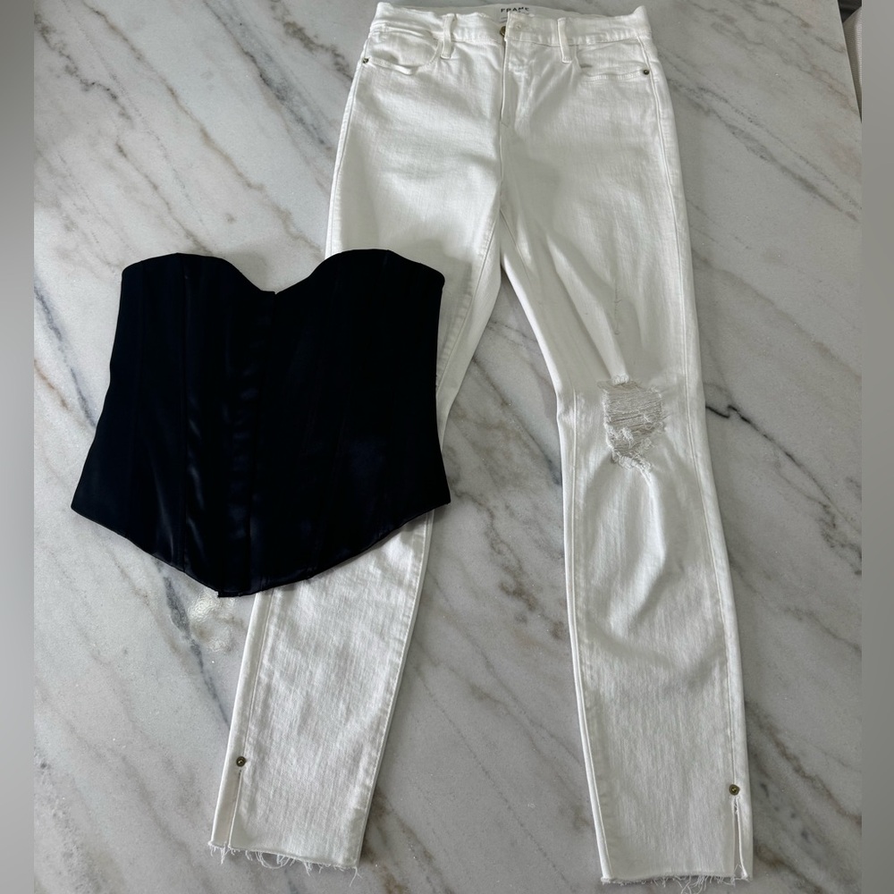 FRAME Le High Skinny Crop Jeans & Zara Corset